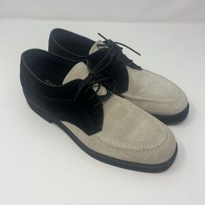 HUSH PUPPIES 'Wayne' Oxford Shoes Women's Suede Black White 7.5 M VTG 90s